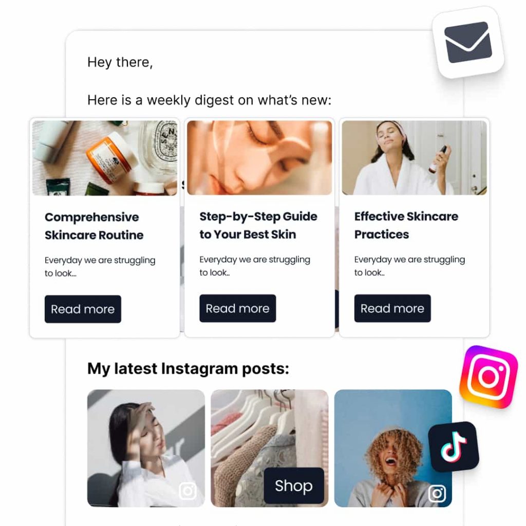 envoyer une newsletter avec vos dernières publications Instagram et TikTok