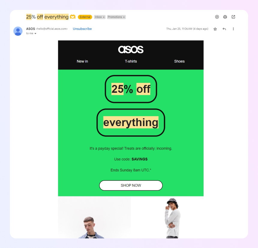 Exemple de titre de newsletter Asos