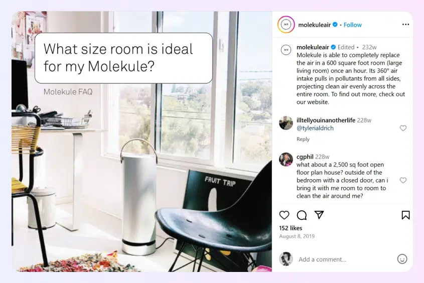 Une publication Instagram éducative répondant aux FAQ des clients