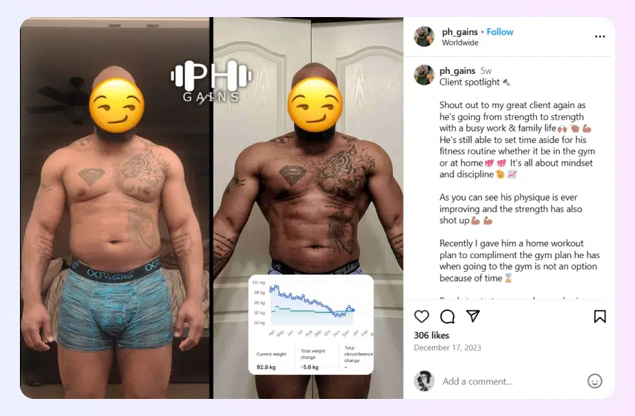 Publicación de Instagram de antes y después de un producto en acción