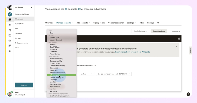 Mailchimp-email-segmentation-filtering-options