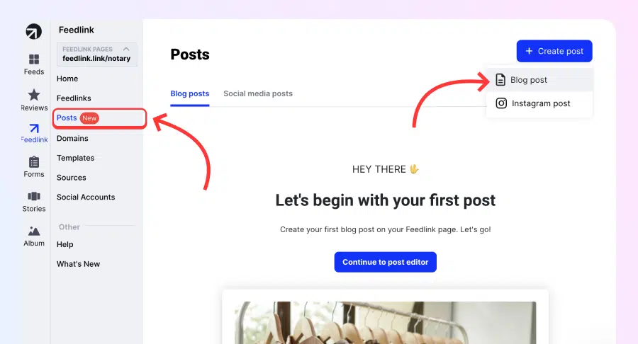Step 1 to create a blog post with Feedlink