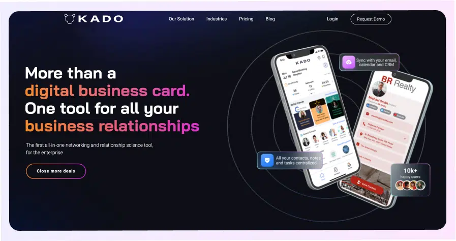 Página de inicio de la tarjeta de presentación digital de Kado