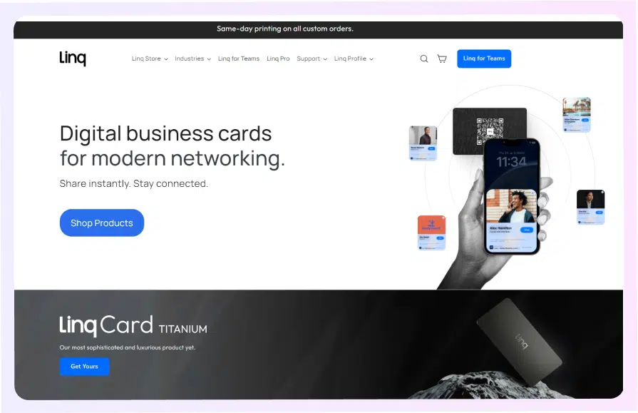 Linq digital business card landing page