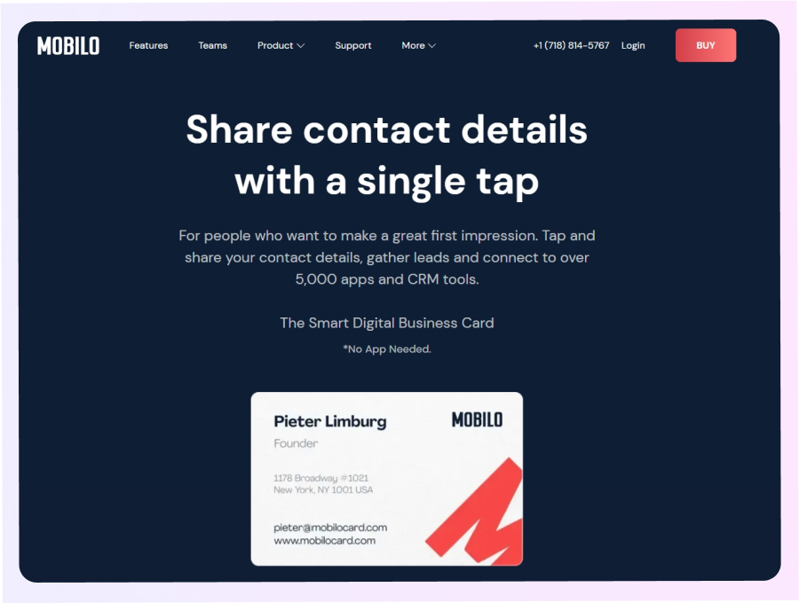 Mobilo digital business card landing page