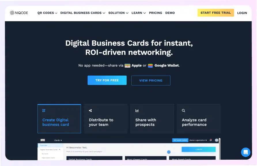 Uniqode digital business card landing page