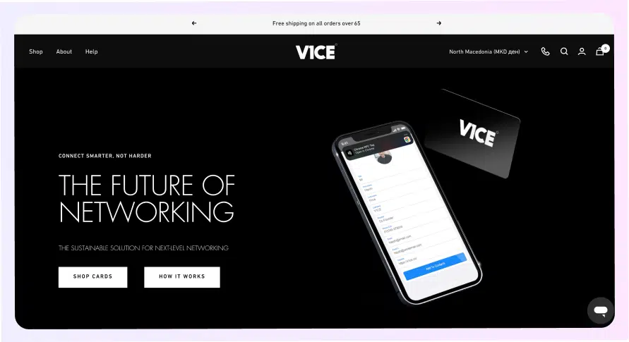 Página de inicio de la tarjeta de presentación digital V1CE