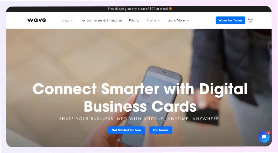 Wave Connect digital business card landing page