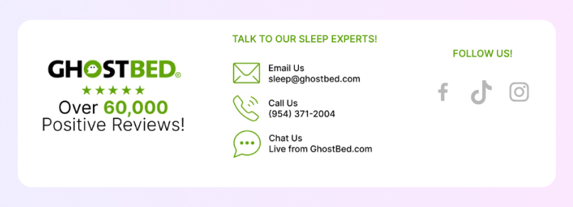 Boletim informativo da GhostBed apresentando histórias de sucesso e dados reais 
