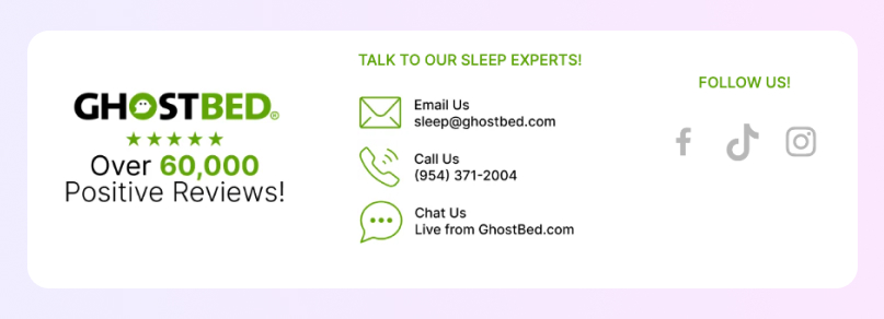 GhostBed's newsletter showcasing success stories and real data 