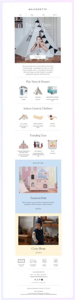 Maisonette newsletter example for toy store marketing