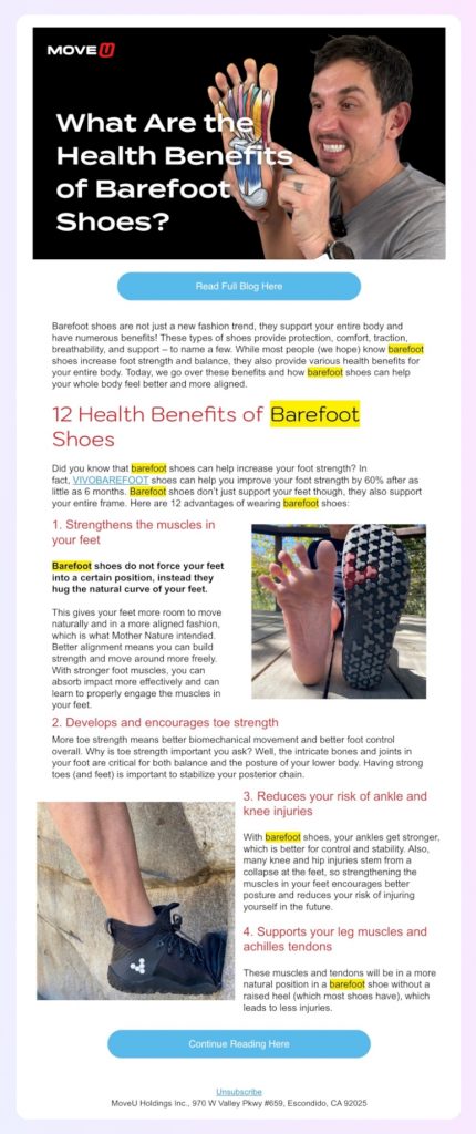 MoveU newsletter example leading readers to blog articles