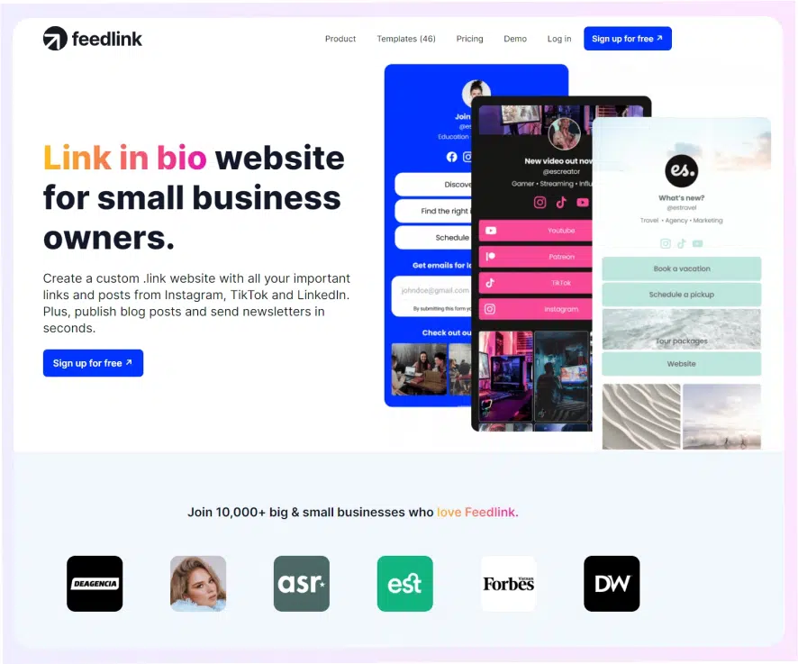 Página de inicio principal de Feedlink