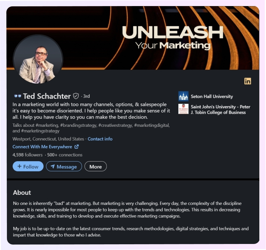 Ted Schachter LinkedIn summary example