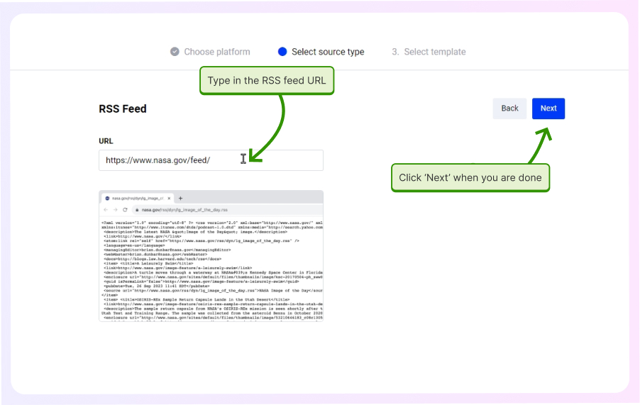 copying the rss feed url in embedsocial