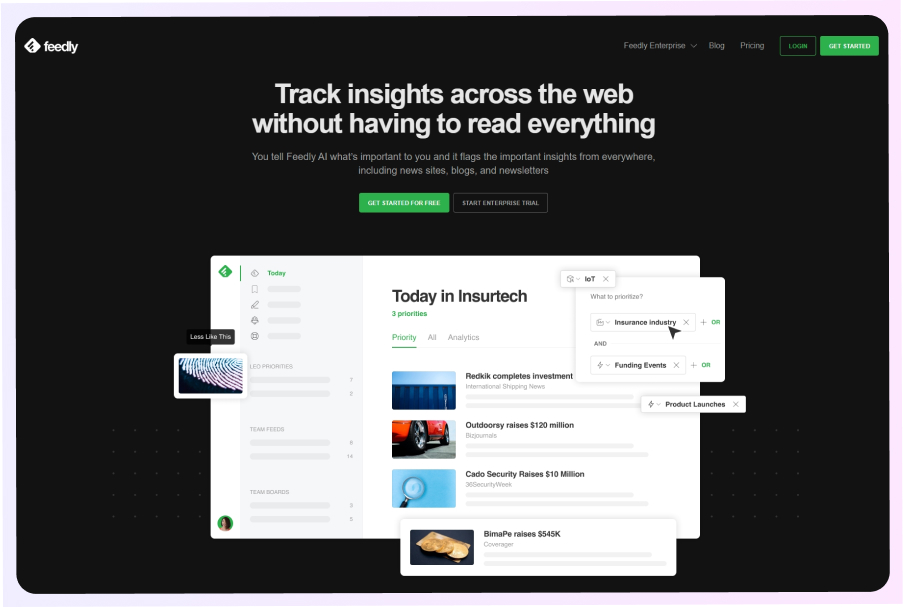 feedly main landing page