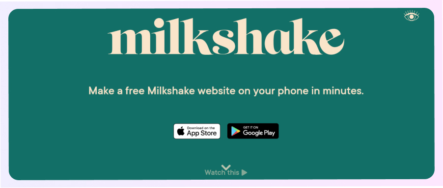 página de destino do milk-shake