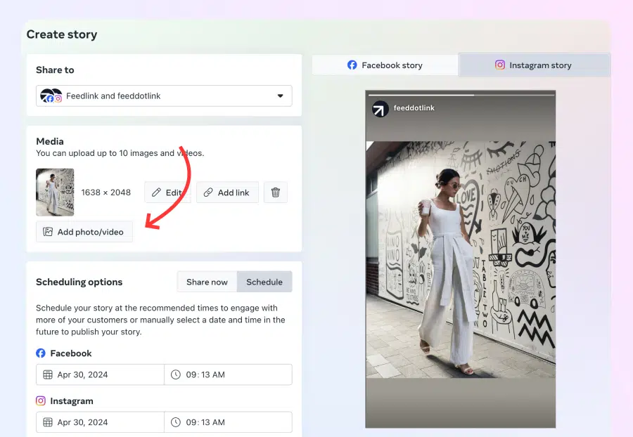 Carregue a história do Instagram no pacote Meta Business