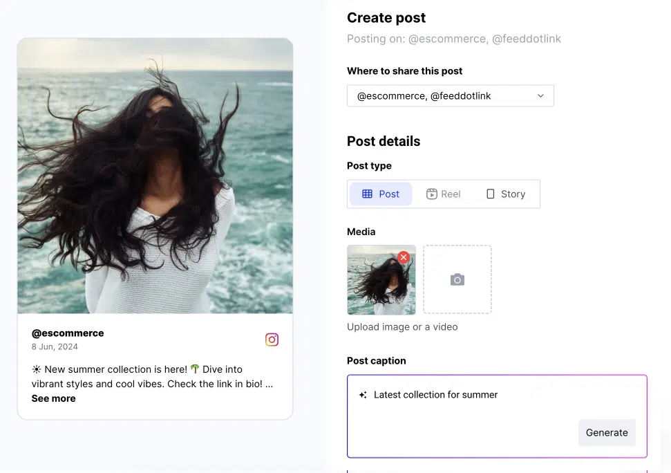 planifier du contenu Instagram via Feedlink